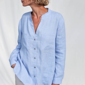 Elegant loose fit linen long sleeve shirt REMI / OFFON CLOTHING