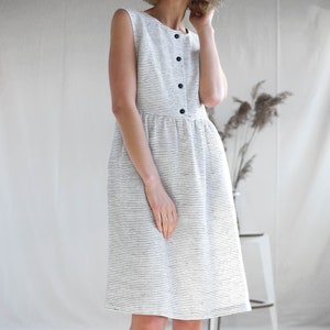 Striped Linen Sleeveless Dress - Handmade by OFFON