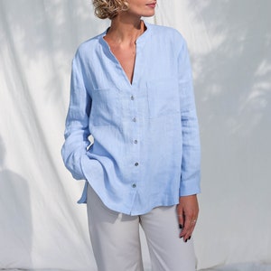 Elegant loose fit linen long sleeve shirt REMI / OFFON CLOTHING image 5