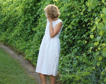 Sleeveless linen sundress - Striped linen everyday dress / Linen Summer Dress / OFFON Clothing