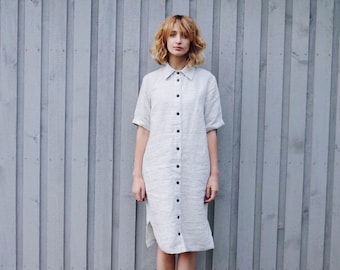 Maternity Linen Shirt Dress / Linen Dress / Breastfeeding Linen Dress/OFFON CLOTHING