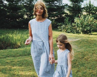 Linen Matching Mother and Daughter Dresses/Matching Linen Dresses/Twining Linen Dresses/Striped Linen Dresses/Handmade by OFFON