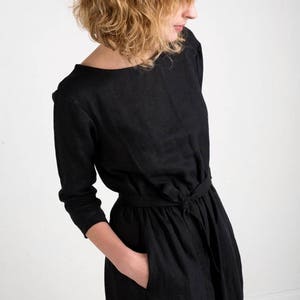 Black Linen Tie Belt Dress Linen Dress In Black Available in 44 colors Handmade by OFFON image 5