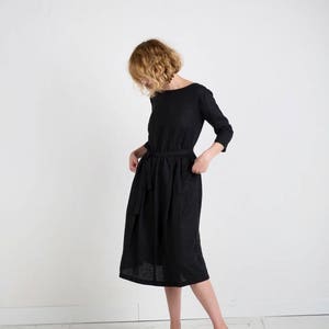 Black Linen Tie Belt Dress Linen Dress In Black Available in 44 colors Handmade by OFFON image 3