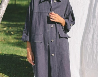 Vintage Long Linen Minimalist Lightweight Duster Midi Coat W Vintage Long Linen Minimalist Lightweight Duster Midi Coat W