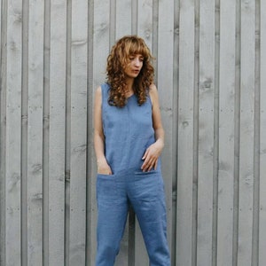 Linen sleeveless jumpsuit / Linen cropped leg overall / OFFON CLOTHING image 1