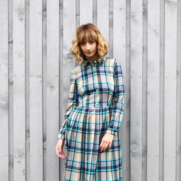 Plaid Autumn Dress - Tartan Dress - Long Sleeved Dress - Handmade by OFFON