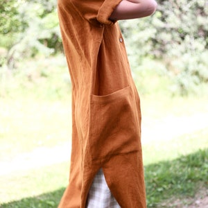 Oversize linen shirt dress in meerkat color / Handmade by OFFON CLOTHING image 3