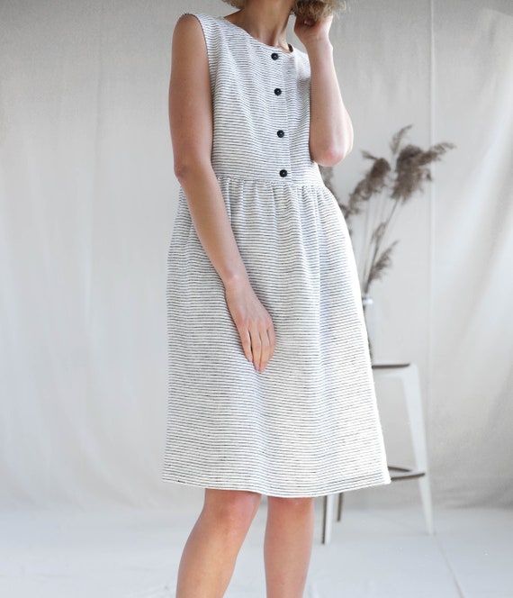 Striped Linen Sleeveless Dress - Handmade by OFFON