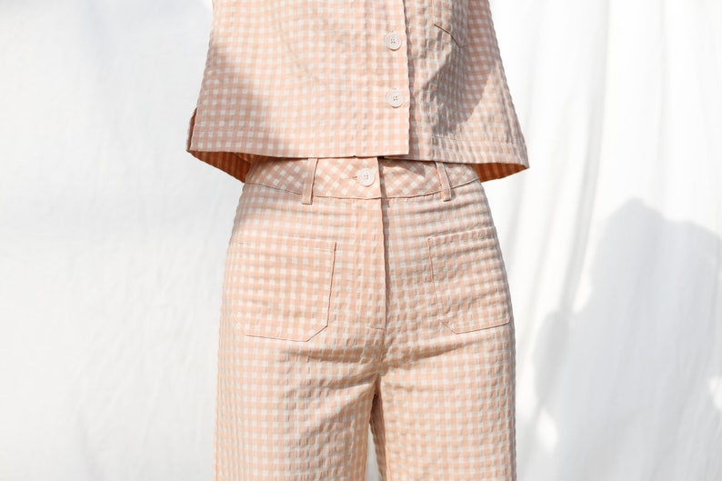 Seersucker vintage cut gingham two pieces suit OFFON Clothing image 9