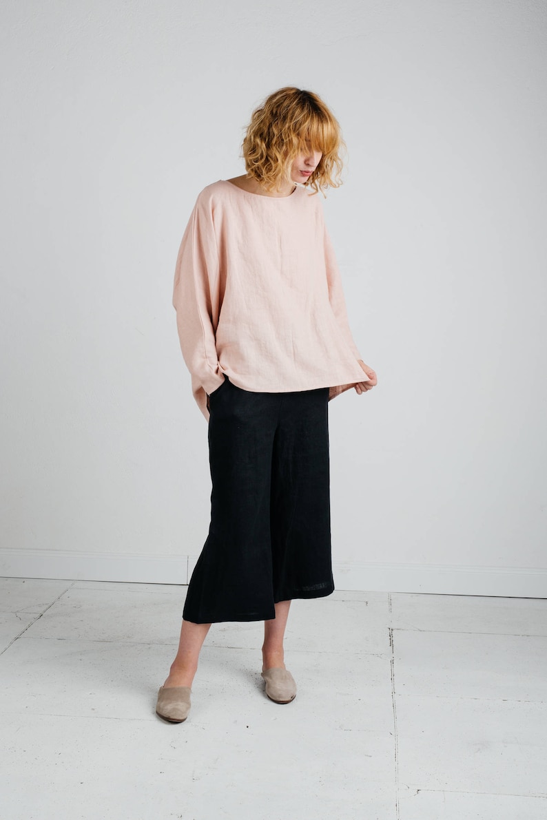 Linen loose fitting blouse / Long sleeve linen top / Handmade by OFFON image 2