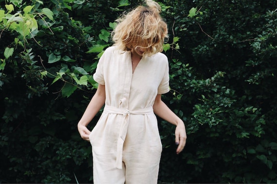 Linen Jumpsuit Linen Jumpsuit Ivory Linen Jumpsuit Short - Etsy