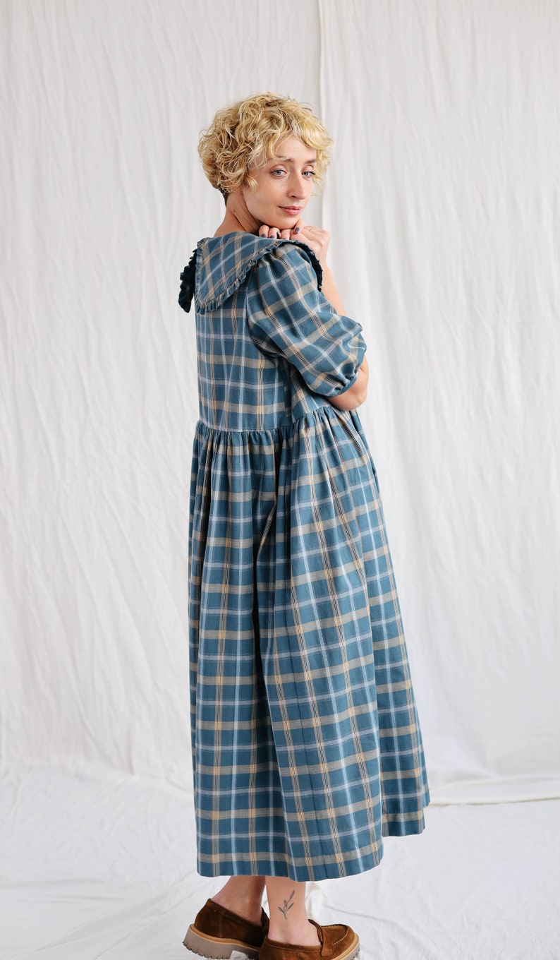 Plaid Cotton Loose Dress SERENA / OFFON Clothing - Etsy
