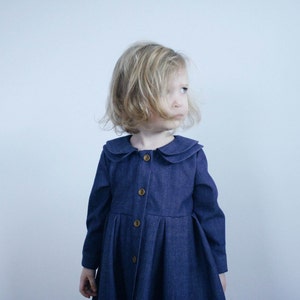 Girls Denim Dress Girls Long Sleeved Handmade Dress Indigo Denim Dress Handmade by OFFON Clothing image 2