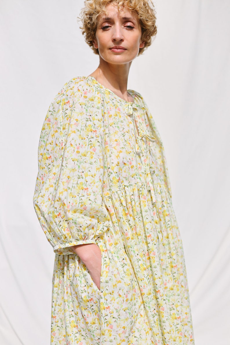 Reversible oversized floral print summer dress yellow INKY FIELDS OFFON Clothing image 6