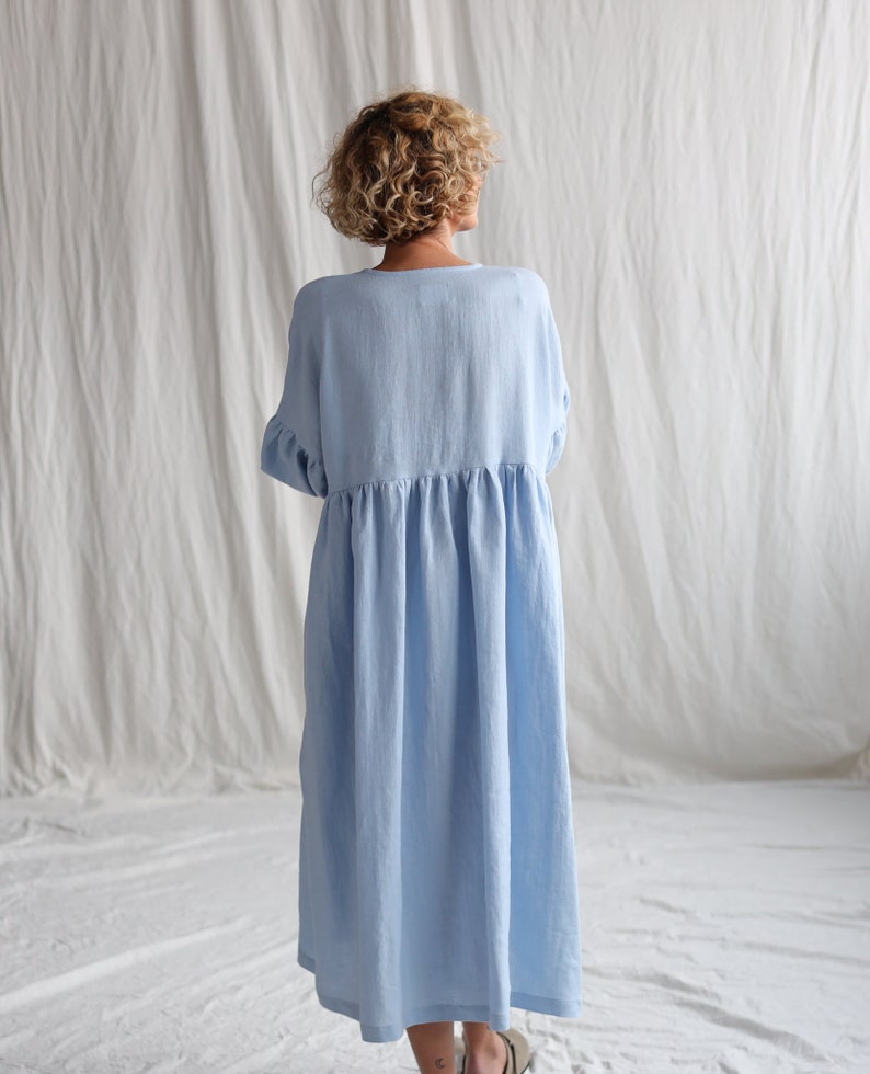 Robe bleu ciel en lin surdimensionnée à manches volumineuses GRETA OFFON CLOTHING image 8