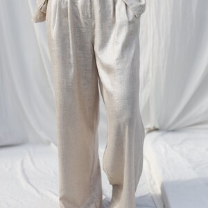 Silver metallic linen and viscose wide leg palazzo pants OFFON Clothing zdjęcie 7