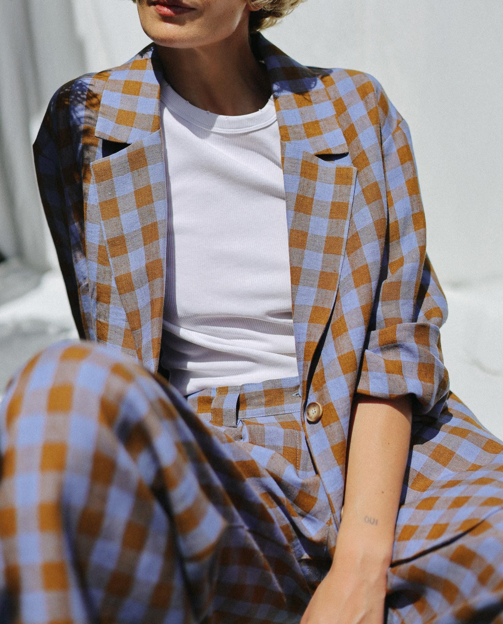 Oversized Checkered Linen Blazer * OFFON CLOTHING