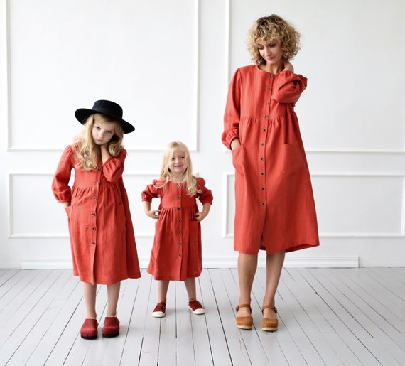 burnt orange linen dress