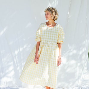 Yellow seersucker checks dress PERLA • OFFON CLOTHING