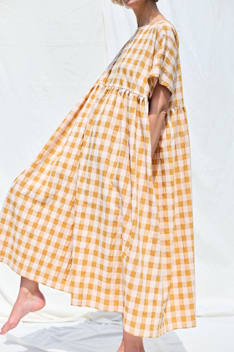 Oversized Seersucker Checks Dress SILVINA OFFON CLOTHING - Etsy