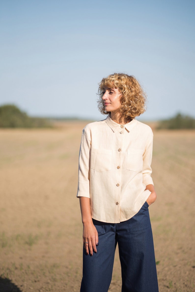 Classic linen shirt in ivory / Button up linen top / OFFON CLOTHING