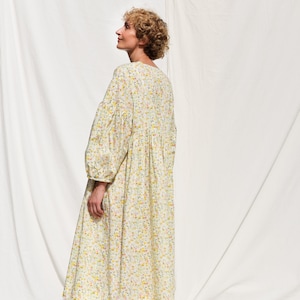 Oversized voluminous sleeves floral print silky cotton dress GRETA OFFON CLOTHING zdjęcie 5