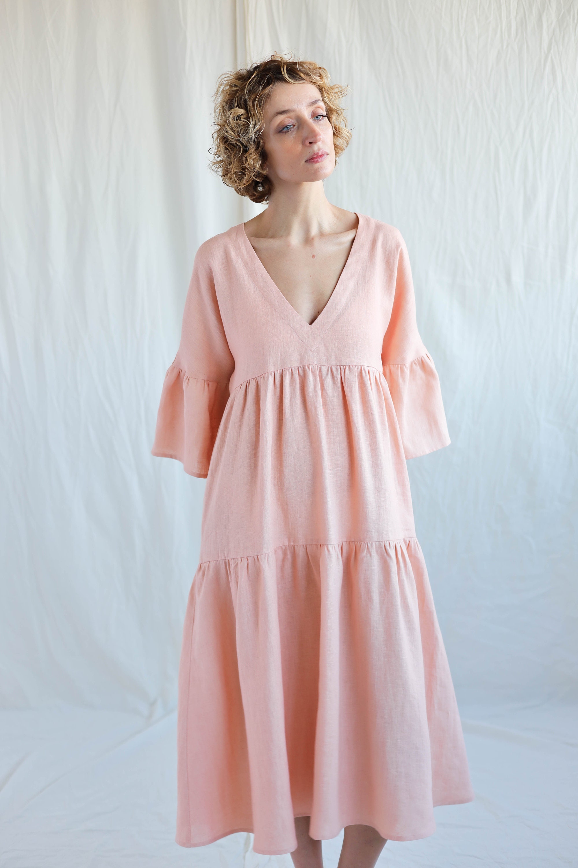 Maternity Linen Tiered Dress Adele - Handmade by OFFON Maternity Linen Tiered Dress Adele - Handmade by OFFON