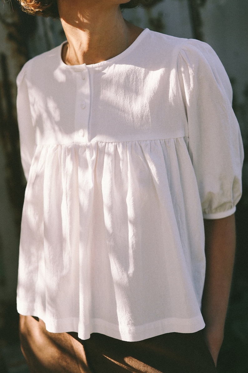 Elena Cotton Double Ruffle Blouse - White