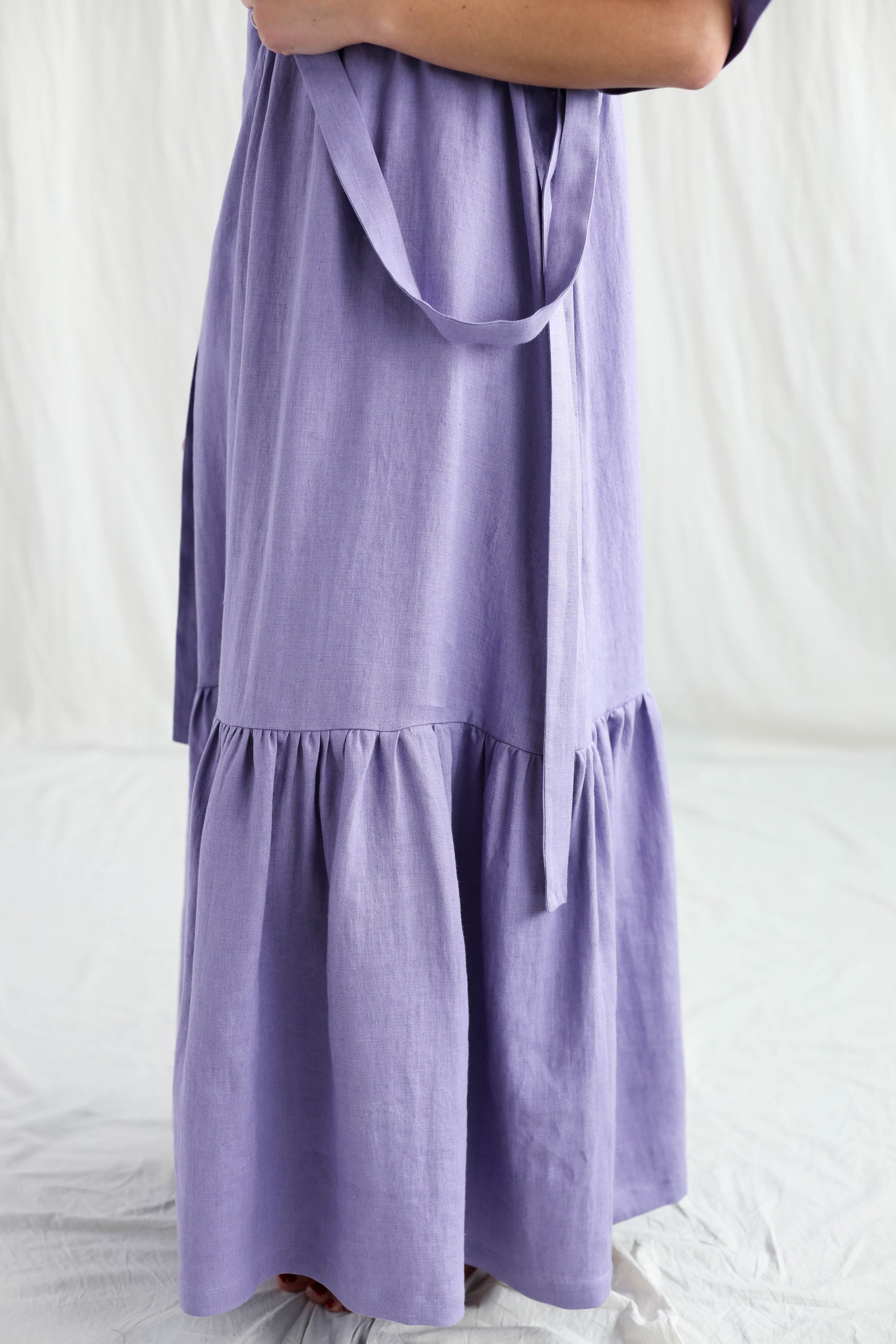 Lavender linen maxi dress with adjustable waist ties – OffOn