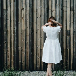 White Linen Dress Linen Frill Sleeves Dress Handmade by OFFON image 4