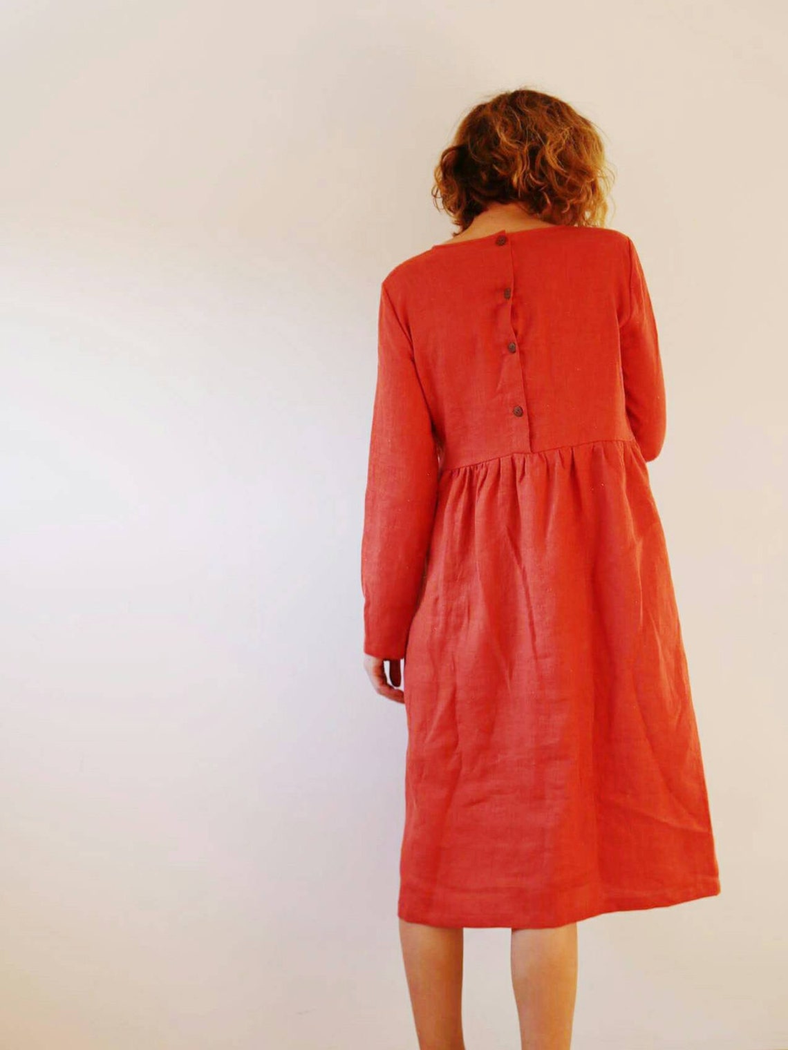 Linen Dress Burnt Orange Linen Dress Long Sleeved Dress | Etsy