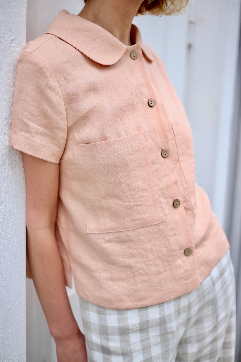 Linen short sleeve shirts in almost apricot / OFFON CLOTHING image 5