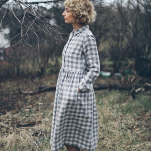 Linen checkered dress / Linen button up MIDI dress / OFFON CLOTHING image 4