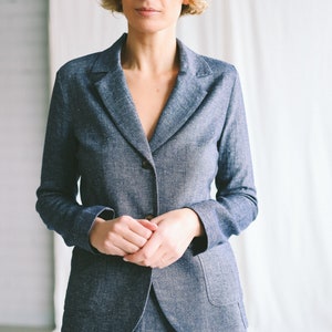 Fitted silhouette elegant linen and wool blazer OFFON Clothing image 6