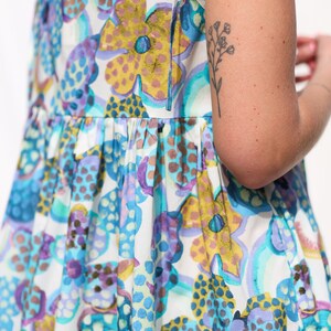 Loose tie strap sundress in floral silky cotton Handmade by OFFON Clothing image 5