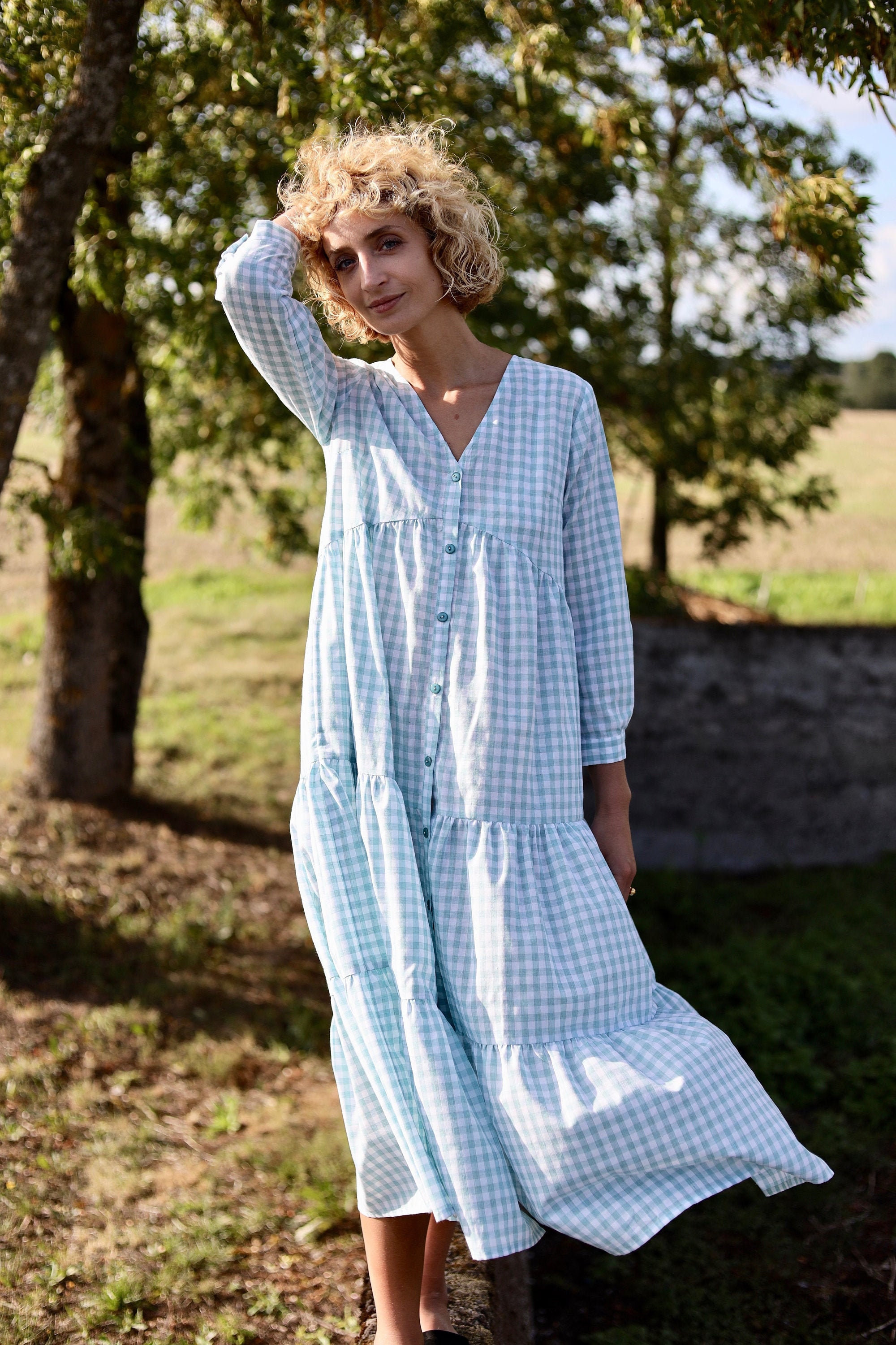 Cotton Boho Dress/checkered Cotton ...