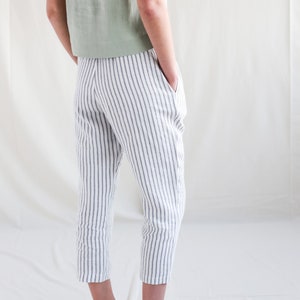 Ready to ship/Linen cropped leg trousers/Handmade by OFFON Clothing image 6