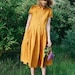 Linen Dress - Mustard Linen Shirt Dress - Short Sleeved Linen Dress - Handmade by OFFON 