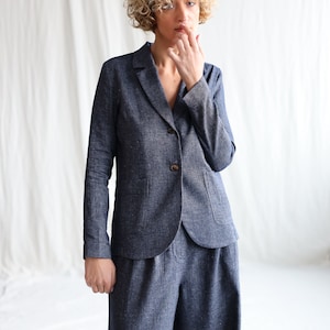 Fitted silhouette elegant linen and wool blazer OFFON Clothing image 4