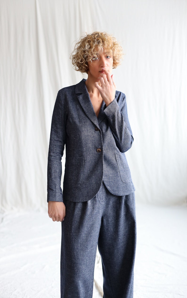 Fitted silhouette elegant linen and wool blazer OFFON Clothing image 4