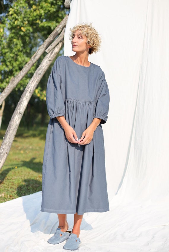 loose fit midi dress Brown Viscose Midi Dress - Minimalist Short Sleeve Dress