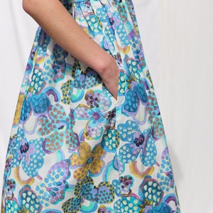 Loose tie strap sundress in floral silky cotton Handmade by OFFON Clothing image 6