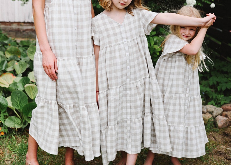 Linen mommy and me checkered dress / OFFON CLOTHING image 7