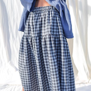 Checkered organic cotton tiered skirt with elasticated waist OFFON CLOTHING image 6