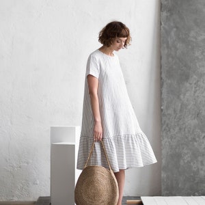 Striped linen dress / Loose linen dress / Short sleeve linen dress Handmade by OFFON CLOTHING image 5