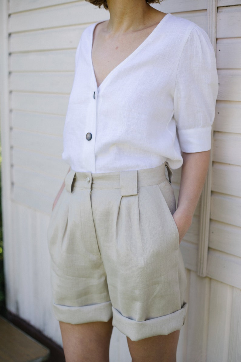 Linen high waist shorts / OFFON CLOTHING