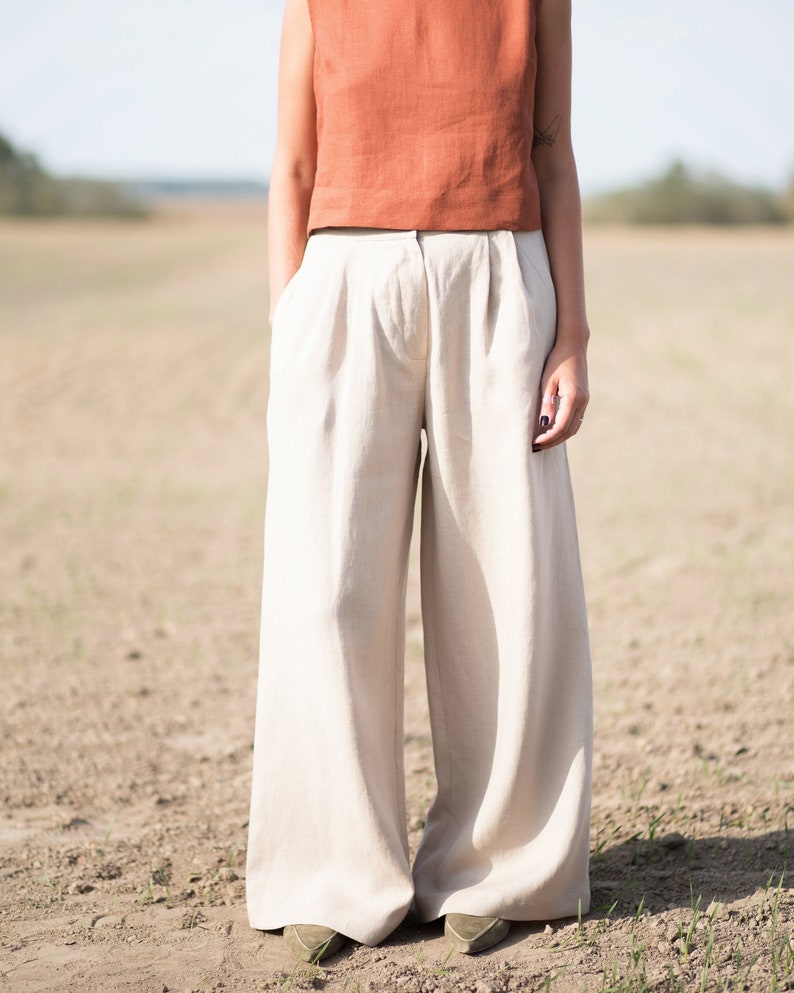 Wide leg linen trousers / OFFON CLOTHING image 3