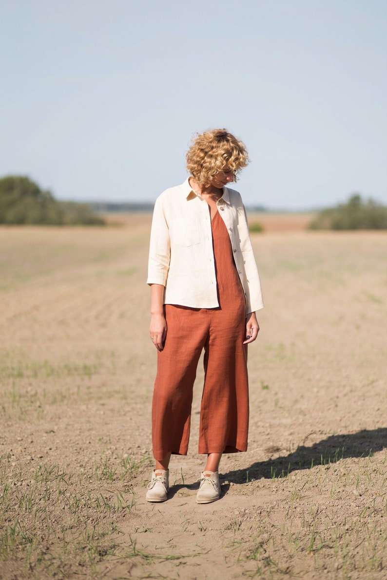 Classic linen shirt in ivory / Button up linen top / OFFON CLOTHING image 6