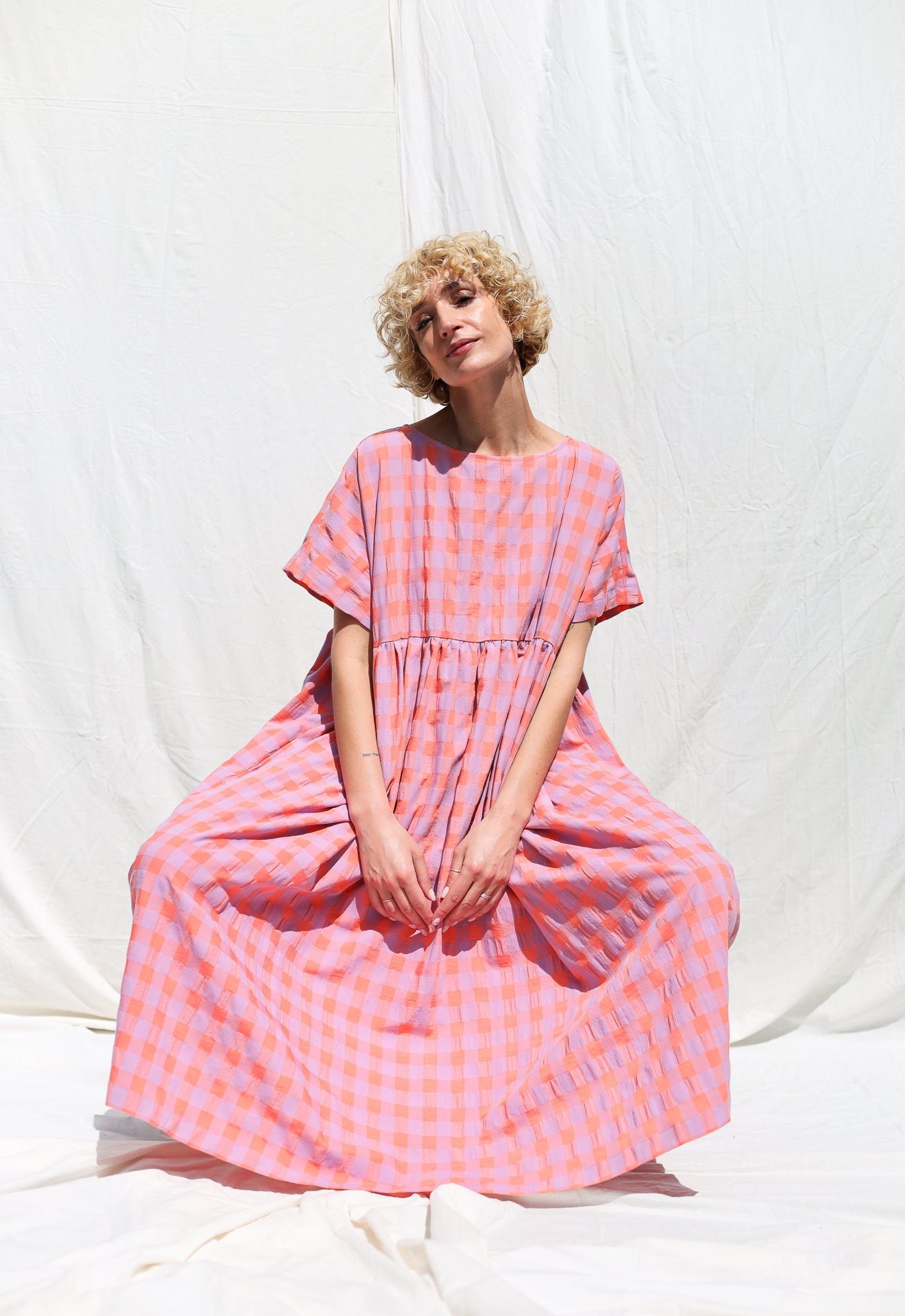 Oversized Seersucker Checks Dress SILVINA OFFON CLOTHING